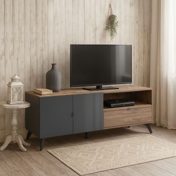 PORTA TV MOD. INFINITO CM 179.2X42.9 H. 64.6 NOCE BRERA E GRIGIO TITANIO LUCIDO