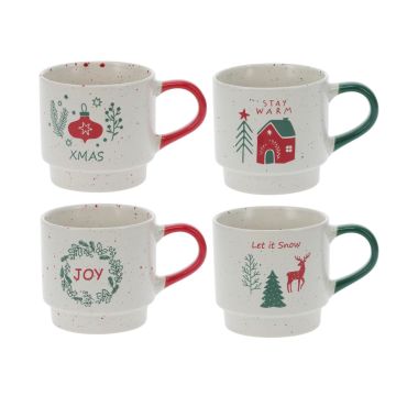 SET 2 TAZZE IN CERAMICA 340ML CON DECORO NATALIZIO ASSORTITO