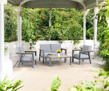 SALOTTO DA ESTERNO IN ALLUMINIO ANTRACITE E POLYWOOD