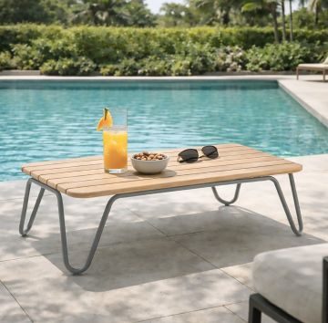 TAVOLINO DA ESTERNO MOD. RIVA CM 75X48 METALLO E LEGNO DI TEAK 