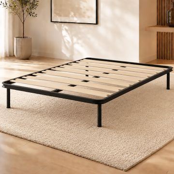 RETE 1 PIAZZA E 1/2 120X190 IN METALLO NERO CON 7 DOGHE 