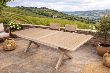 TAVOLO ALL. DA ESTERNO CM 227X100 ALLUMINIO ARGILLA CON PIANO EFFETTO LEGNO