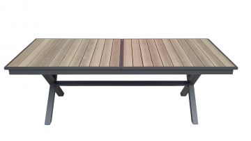 TAVOLO ALL. CM 227X100 ALLUMINIO ANTRACITE CON PIANO EFFETTO LEGNO