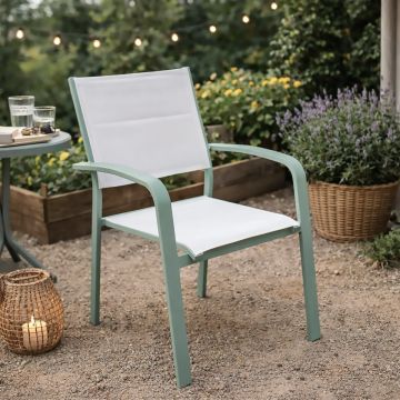 SEDIA DA ESTERNO IN ALLUMINIO VERDE MENTA E TEXTILENE BIANCO 