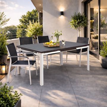 TAVOLO ALL. DA ESTERNO CM 180X89,5 METALLO BIANCO E PLASTICA EFFETTO LEGNO ANTRACITE