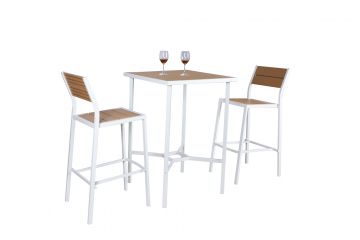 SET KD TAVOLO + 2 SGABELLI METALLO BIANCO E PLASTICA EFFETTO LEGNO 