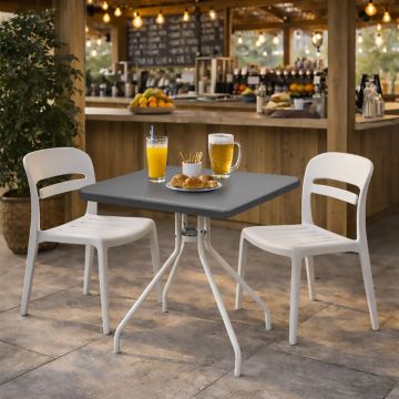 TAVOLO DA ESTERNO CM 78X78 METALLO BIANCO E PLASTICA EFFETTO LEGNO ANTRACITE