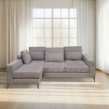 SALOTTO GINKO ANGOLRE SX CON CARRELLO ESTRAIBILE IN TESSUTO NABUCCO GRIGIO