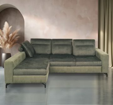 SALOTTO ITACA CON CHAISE LONGUE SX IN TESSUTO VERDE 