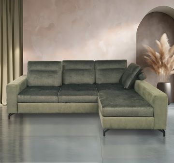 SALOTTO ITACA CON CHAISE LONGUE DX IN TESSUTO VERDE 