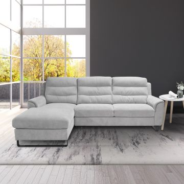 SALOTTO MOD. LEO CHAISE LONGUE SX CON CARRELLO ESTRAIBILE IN TESSUTO GRIGIO CHIARO