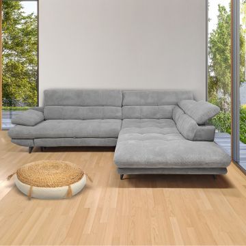 SALOTTO MOD. LIBRA ANGOLARE DX CON CARRELLO ESTRAIBILE IN TESSUTO GRIGIO CHIARO 