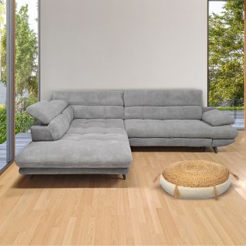 SALOTTO MOD. LIBRA ANGOLARE SX CON CARRELLO ESTRAIBILE IN TESSUTO GRIGIO CHIARO