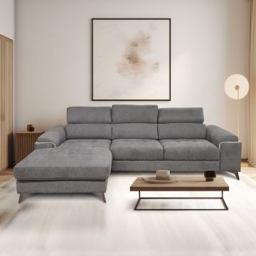 SALOTTO MOD. EROS CHAISE LONGUE SX CON CARRELLO ESTRAIBILE IN TESSUTO GRIGIO 