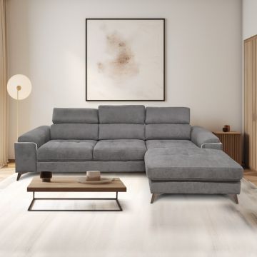SALOTTO MOD. EROS CHAISE LONGUE DX CON CARRELLO ESTRAIBILE IN TESSUTO GRIGIO