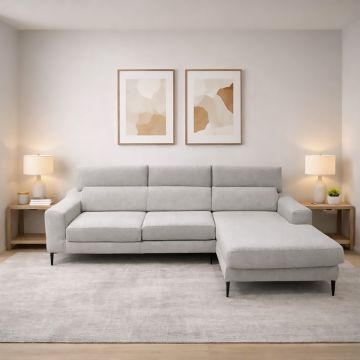 SALOTTO MOD. WINSON CON PENISOLA DX E SEDUTE ESTRAIBILI IN TESSUTO SILVER