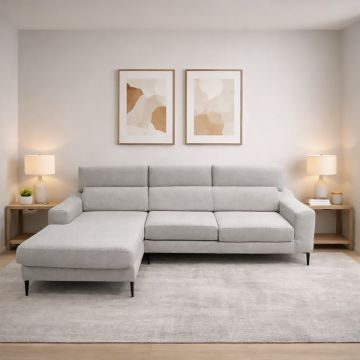 SALOTTO MOD. WINSON CON PENISOLA SX E SEDUTE ESTRAIBILI IN TESSUTO SILVER