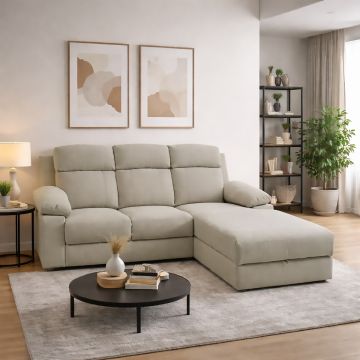 SALOTTO MOD. ULISSE CHAISE LONGUE DX CON RECLINER MANUALE TESSUTO TORTORA CHIARO