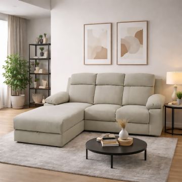 SALOTTO MOD. ULISSE CHAISE LONGUE SX CON RECLINER MANUALE TESSUTO TORTORA CHIARO