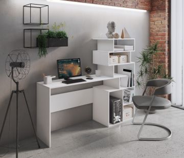 SCRIVANIA CON LIBRERIA GHEA CM 158 BIANCO FRASSINATO 