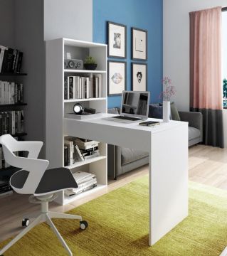 SCRIVANIA IN LAMINATO BIANCO CON LIBRERIA