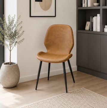 SEDIA MOD. VANNA IN METALLO NERO E TESSUTO VINTAGE CUOIO