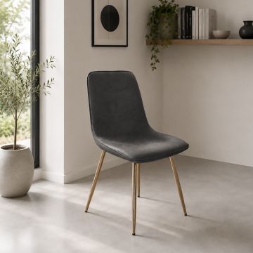 SEDIA MOD. SIMONA IN METALLO DORATO E TESSUTO VINTAGE GRIGIO