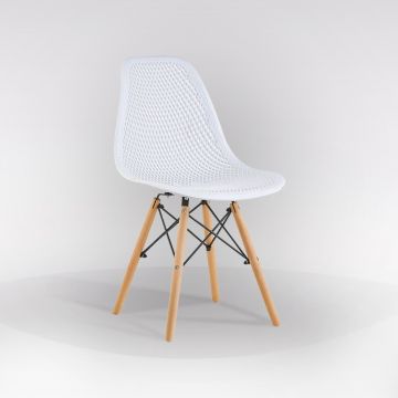 SEDIA FINCH IN POLIPROPILENE BIANCO CON GAMBE IN LEGNO