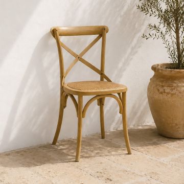 SEDIA IN LEGNO NATURALE CON FONDELLO IN RATTAN