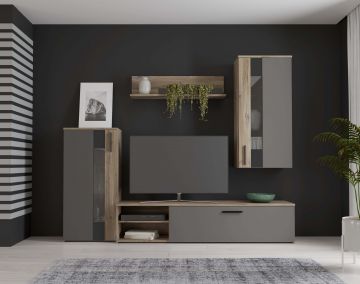 SOGGIORNO MOD. CRUNCH ROVERE VENATO E ARGENTO OPACO