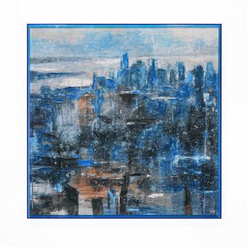 QUADRO TELA CITY CON CORNICE IN ACRILICO BLU 85X85CM SP 5CM