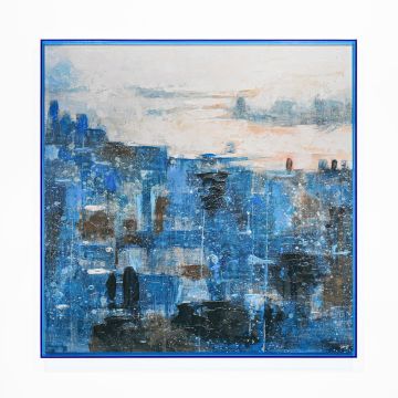 QUADRO TELA CITY CON CORNICE IN ACRILICO BLU 85X85CM SP 5CM