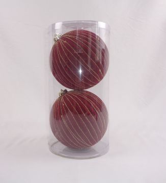 SET 2 PALLINE IN PLASTICA DIAM. 15CM FLOCCATE ROSSE