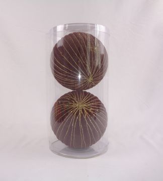 SET 2 PALLINE IN PLASTICA DIAM. 15CM FLOCCATE MARRONI