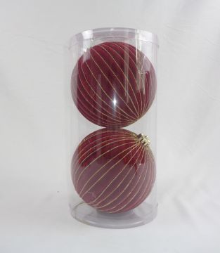 SET 2 PALLINE IN PLASTICA DIAM. 15CM FLOCCATE BORDEAUX