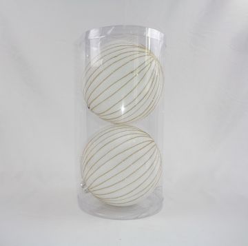 SET 2 PALLINE IN PLASTICA DIAM. 15CM FLOCCATE BIANCHE