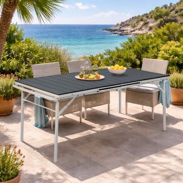 TAVOLO ALL. DA ESTERNO CM 166X78 METALLO BIANCO E PLASTICA EFFETTO LEGNO ANTRACITE