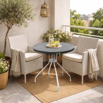 TAVOLO DA ESTERNO DIAM CM 80 METALLO BIANCO E PLASTICA EFFETTO LEGNO ANTRACITE