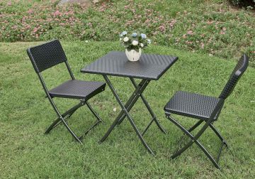 SET TAVOLO E 2 SEDIE PIEGHEVOLI METALLO E PLASTICA EFFETTO RATTAN