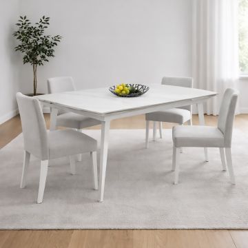 TAVOLO ALLUNGABILE CM 140X80 METALLO BIANCO E VETRO EFFETTO MARMO