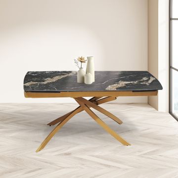 TAVOLO MOD. RF5287DT ALLUNGABILE CM 180X90 METALLO E PIANO IN VETRO EFFETTO MARMO 