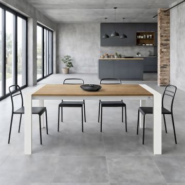 TAVOLO MOD. MILANO ALLUNGABILE CM 140X90 BIANCO OPACO E CLEAF LECCIO