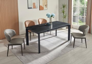 TAVOLO MOD. WATER ALL. CM 140X85 IN METALLO NERO E PIANO IN VETRO CERAMICA NERO CRETA