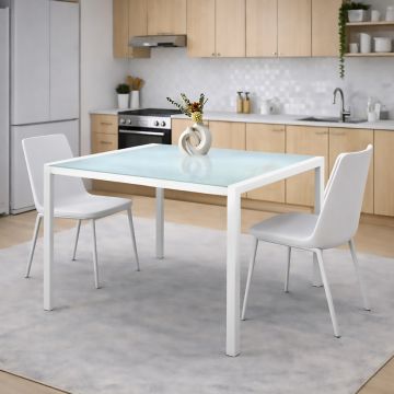 TAVOLO FISSO MOD. EMILY CM 110X70 BIANCO E VETRO TEMPERATO
