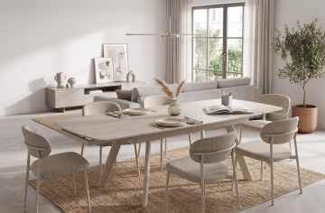 TAVOLO ALLUNGABILE MOD. BRANDO CM 120X85 H.75 CACHEMIRE E PIANO IN CERAMICA EFFETTO TRAVERTINO