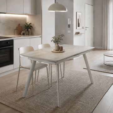 TAVOLO ALLUNGABILE MOD. BRANDO CM 120X85 H.75 CACHEMIRE E PIANO IN CERAMICA EFFETTO TRAVERTINO