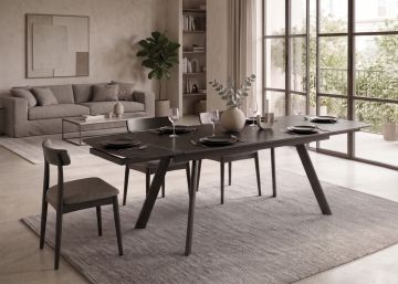TAVOLO ALLUNGABILE MOD. BRANDO CM 120X85 H.75 METALLO NERO E PIANO CERAMICA EFFETTO NERO CRETA