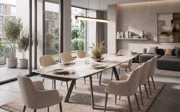TAVOLO ALLUNGABILE MOD. BRANDO CM 160X90 H.75 METALLO NERO E PIANO CERAMICA EFFETTO CALACATTA