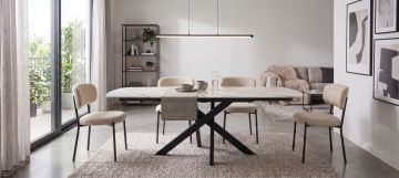 TAVOLO ALLUNGABILE MOD. RAMOS CM 140X90 H.75 METALLO NERO E PIANO CERAMICA EFFETTO MARMO GOLD