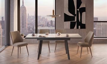 TAVOLO ALLUNGABILE MOD. SLOT CM 80X80 H.75 METALLO NERO E PIANO IN CERAMICA EFFETTO MARMO GOLD